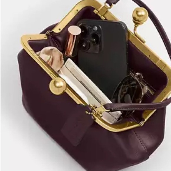 Coach Kisslock Frame Bag in Dark Purple and Brass - Picture 2 of 3